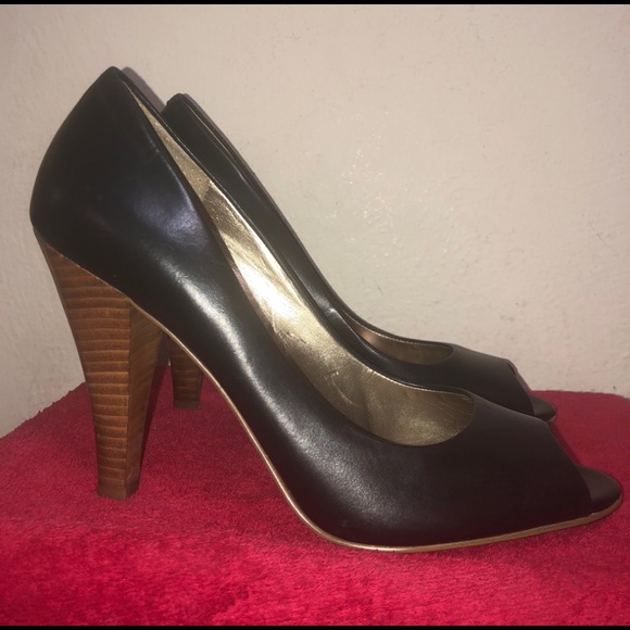 Nine West 9M Black Leather High Heel Peek Toe Pump - Picture 8 of 8